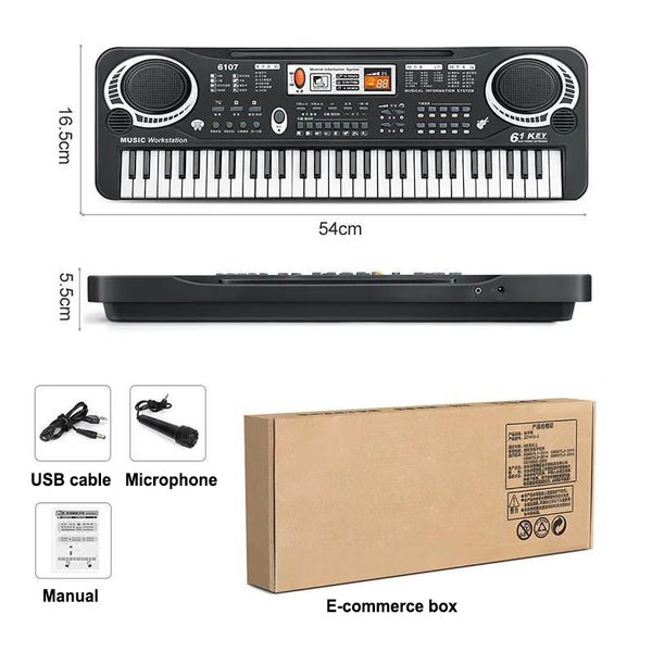 61-key Children&#039;s Electronic Piano Keyboard Portable Educational Toy Musical Instrument Organ With Mike Children&#039;s Beginner Gift