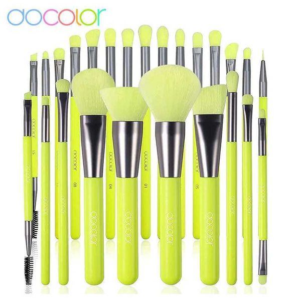 Docolor Professional Neon Green Makeup Brush Set Foundation Blending Face Powder Blush Concealers Eye Shadows Makeup Brush Tools M240820