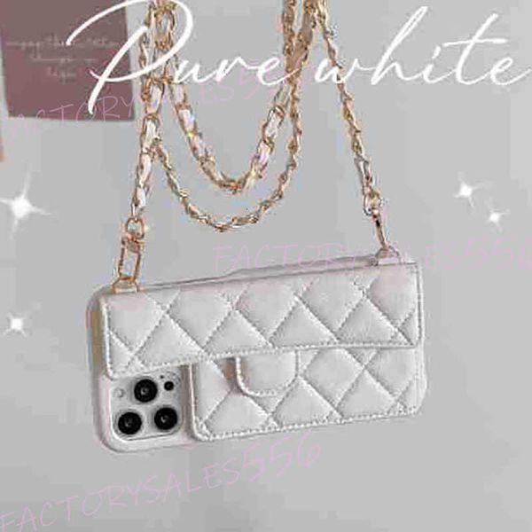 Luxury Crossbody Designer Phone Case for iPhone 16 15 14 13 12 Pro max Pebbled Litchi Leather Diamond Pattern Chains Wallet Card Holder Stra