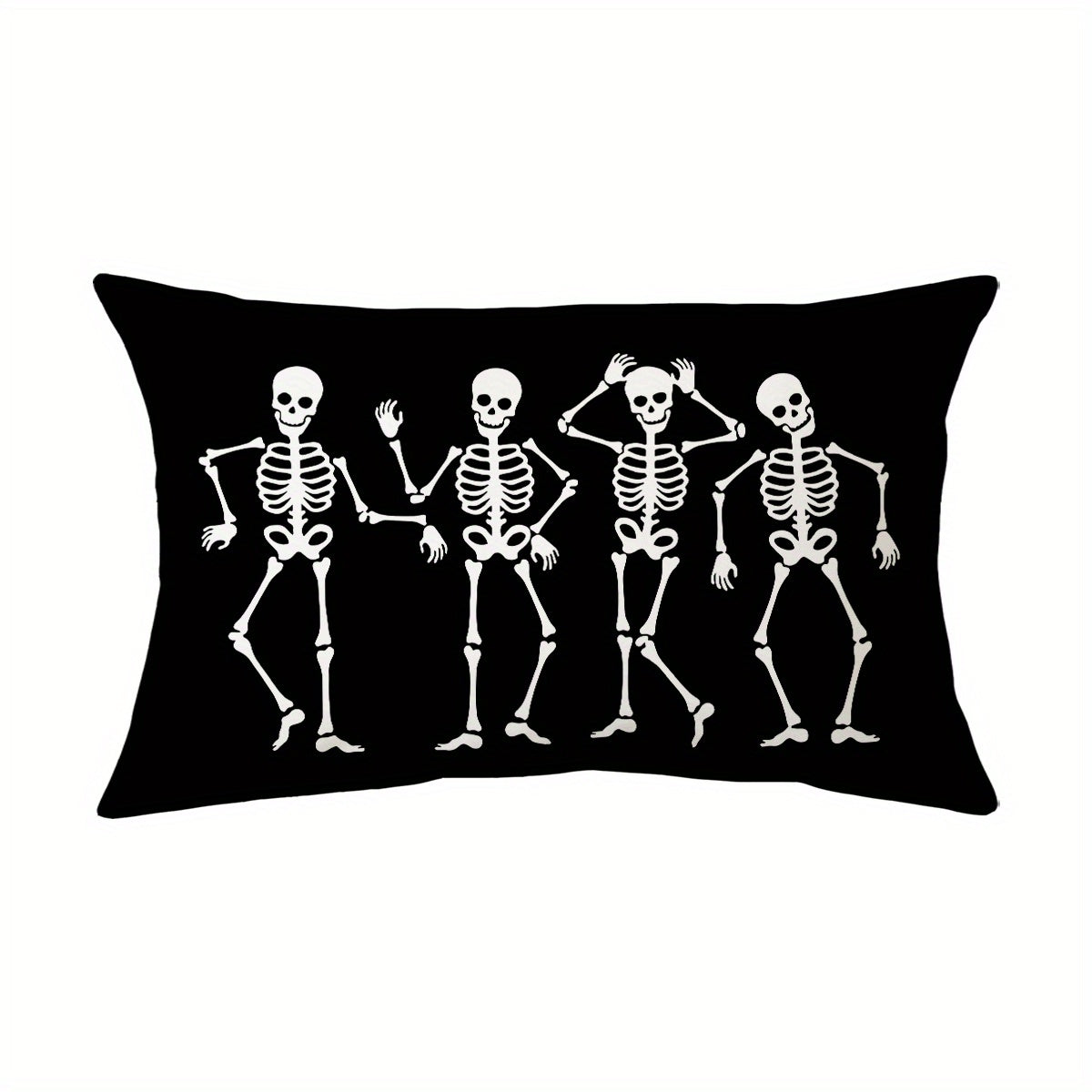 TEMU Spooky Skeleton Halloween Pillowcase - Double-sided, Zippered Polyester Cover For Sofa & Home Decor, Hand Wash Only (pillow Not Included)