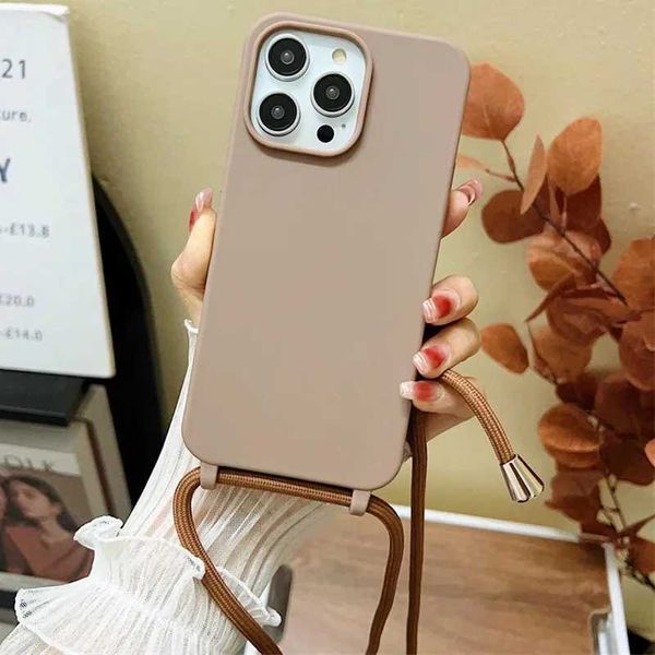 Crossbody Strap Lanyard Silicone Phone Case For iPhone 15 14 13 12 Mini 11 Pro Max Plus Candy Color Soft TPU Back CoverM240816
