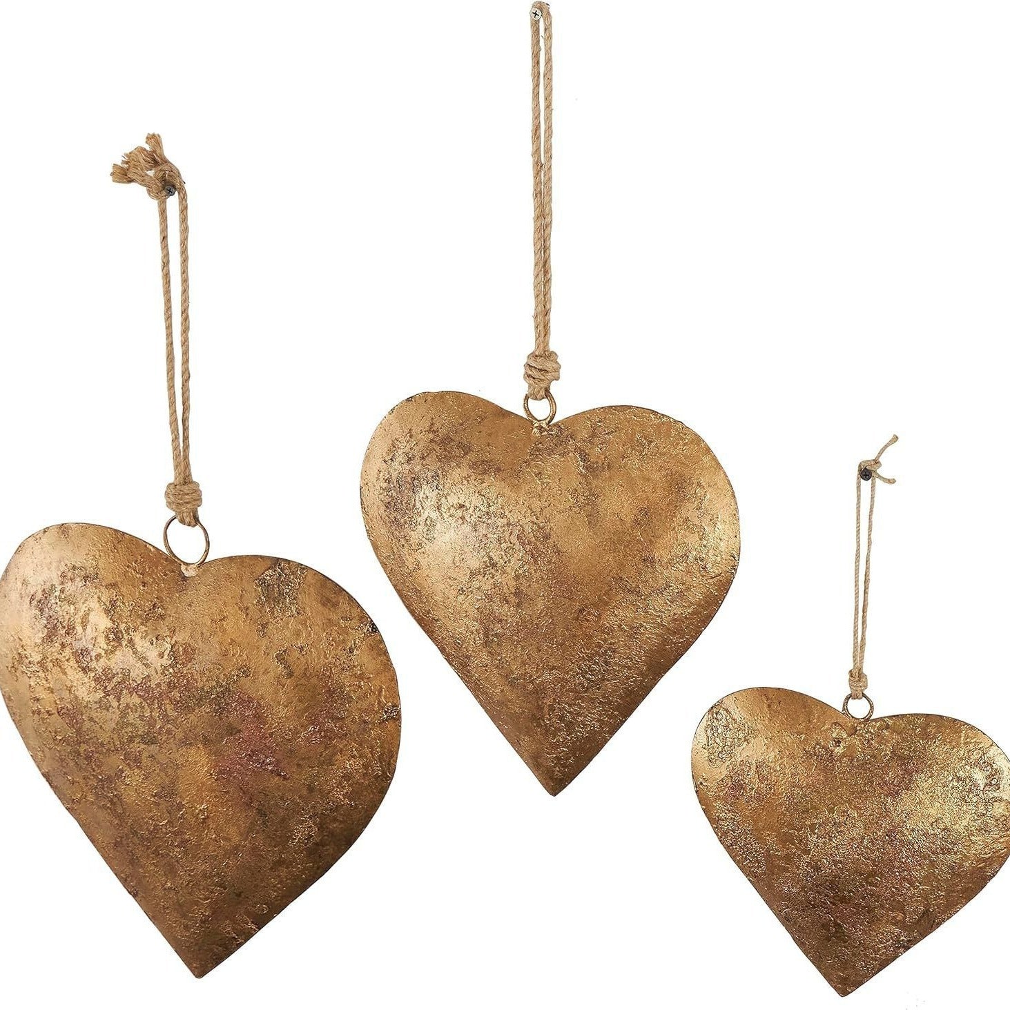 TEMU 3pcs Rustic Metal Heart-shaped Wind Chimes, Vintage Brass Love Pendants, 3d Hanging Decorative Bells For Balcony Courtyard, No Battery Needed