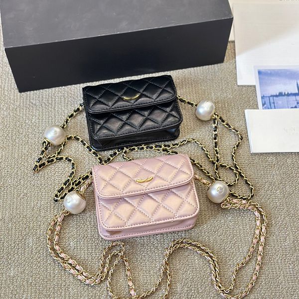 24s Super Mini Pearl Chains Shoulder Bag Luxury Coin Purses Card Holders Wallet Classic Flap Leather Matelasse Chain Crossbody Bag Card Hold