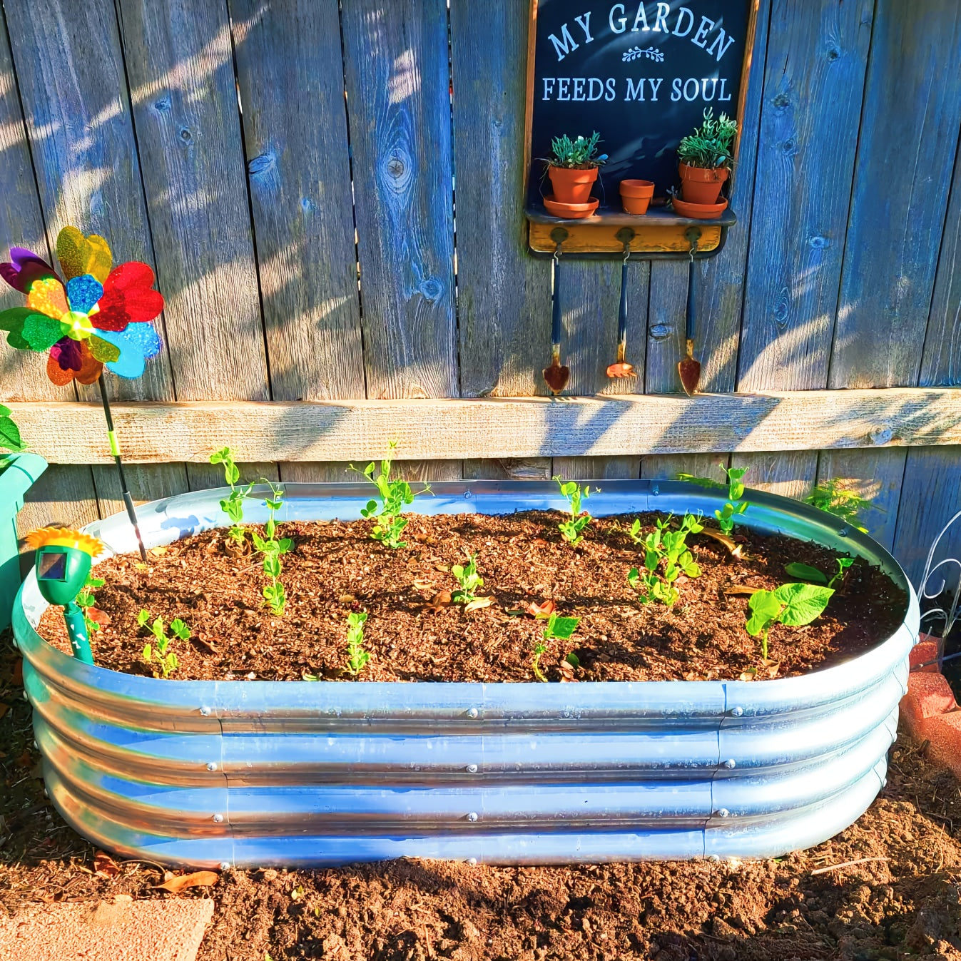 TEMU Galvanized Coated Elevated Garden Bed, Outdoor -plated Planting Garden Box, Large Oval Metal Vegetable Planter.
