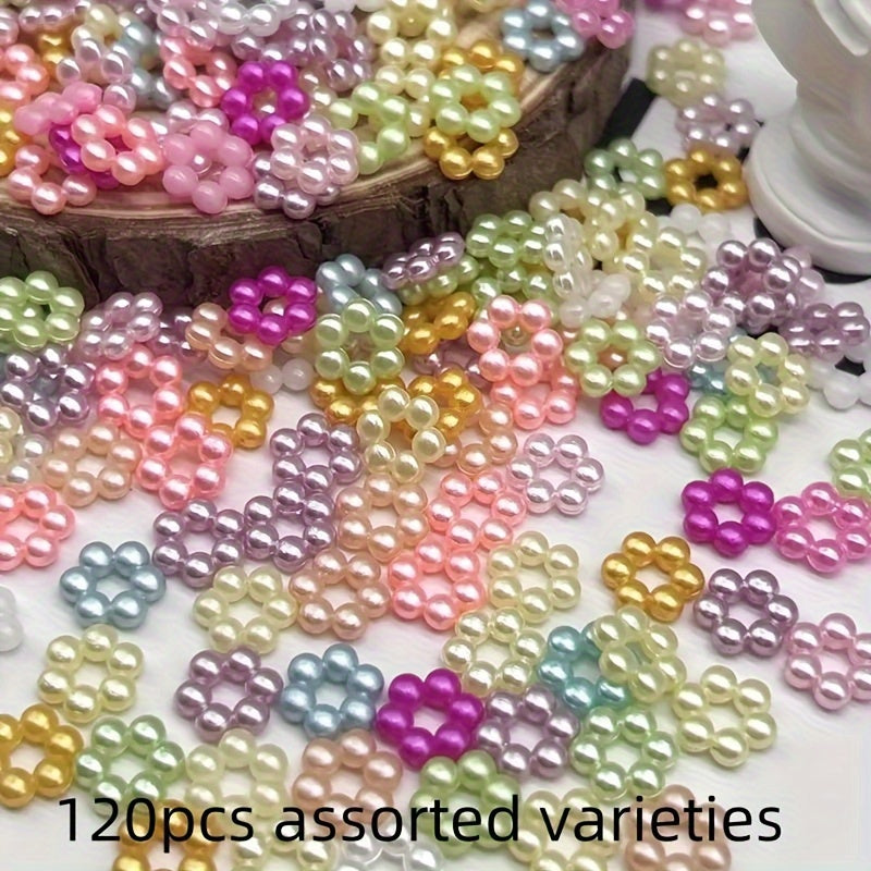 TEMU 120pcs 9mm Mini Flower Beads - Mixed Pastel & Vibrant Colors, Glossy High-quality Plastic For Making, Necklace Bracelet Keychain Crafting, Beads