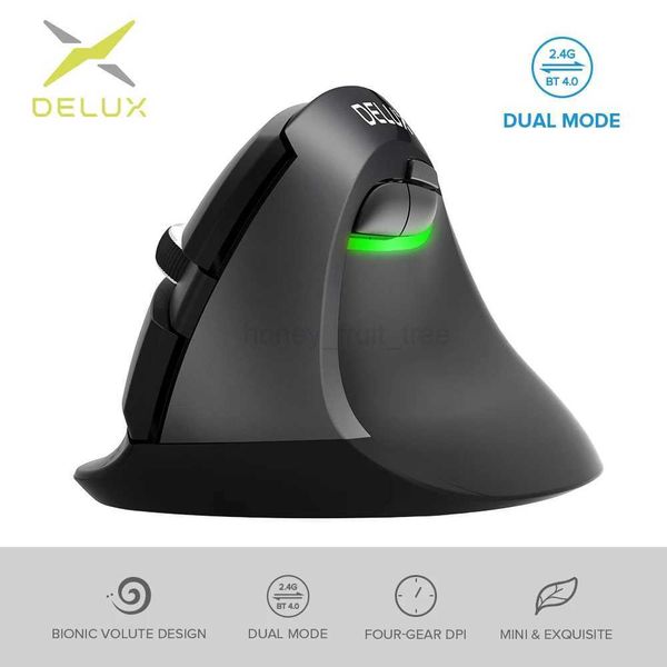 Delux M618Mini DB Ergonomic Wireless 2.4GHz + Bluetooth Mouse 2400 DPI Vertical Mice 6 Buttons For Computer and LaptopM240725