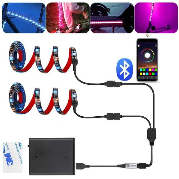 USB Bluetooth RGB Led Strip Light Battery Powered Scooter Flexible Diode Tape Led Backlight For Bicycle Skateboard Bike Lighting CL240815