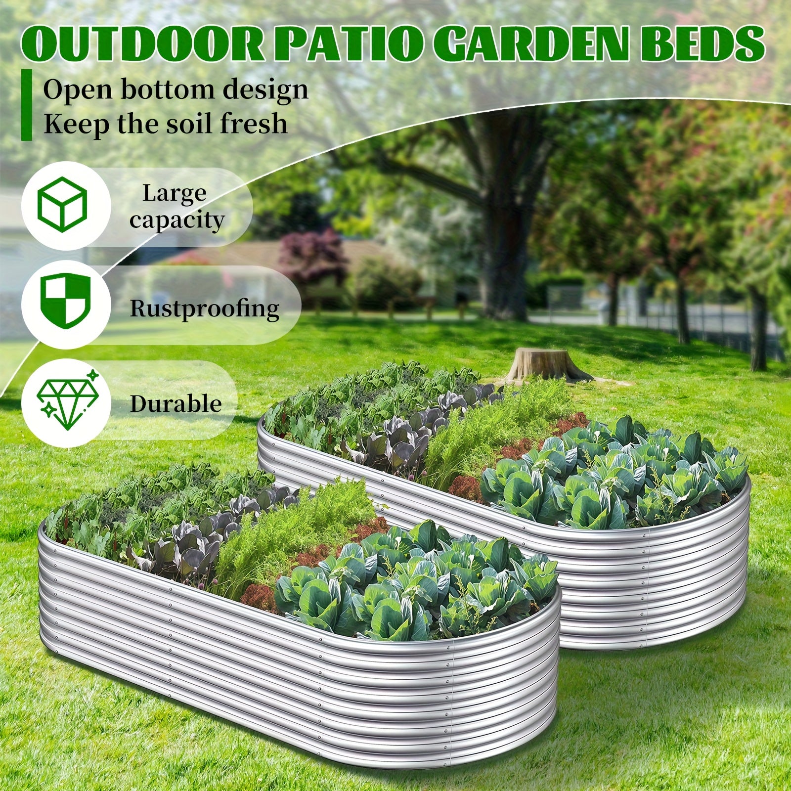 TEMU 1pc-2pcs 4x2x1ft Galvanized Raised Garden Bed Kit- Rustproof Metal Planter Box For Vegetables, Flowers & Herbs - Bottomless Design Drainage -