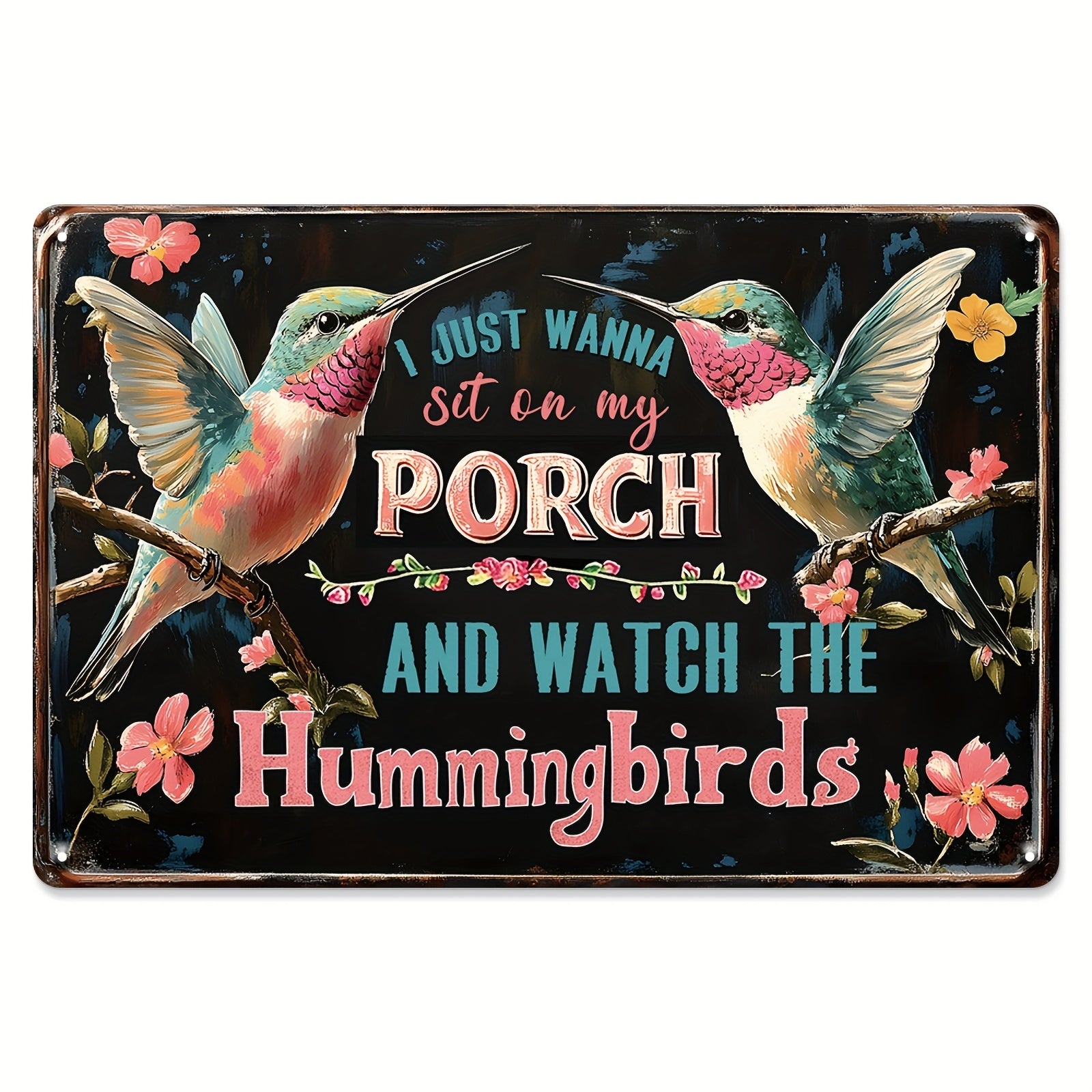 TEMU 1pc Metal Tin Sign Hummingbird Porch Sign - 'i Sit On My Porch And Watch The Hummingbirds' - Vintage Metal Wall Decor 7.8 X 11.8 Inch, Perfect