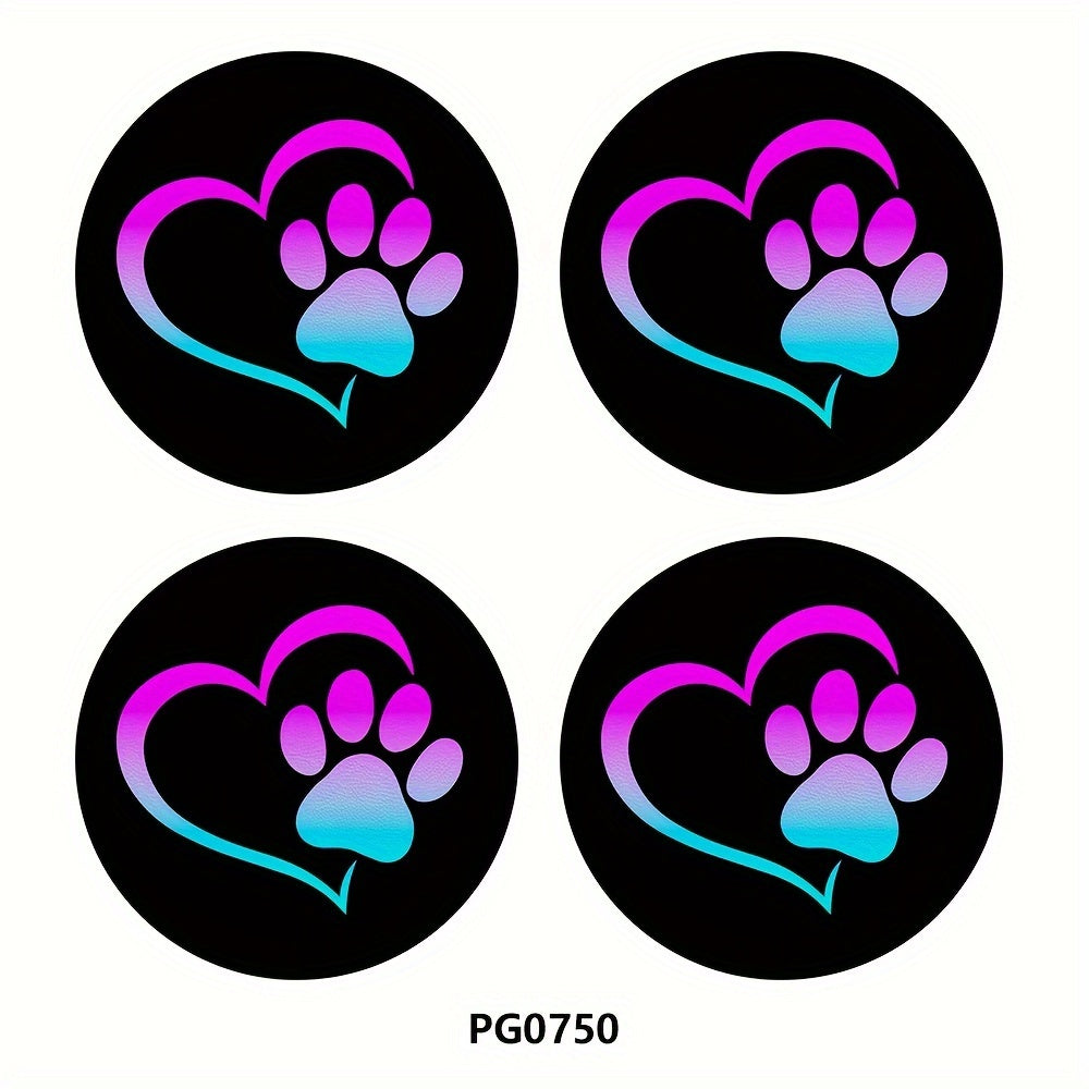 TEMU 4pcs Puppy Footprint Car Coaster, 2.75in Round Pu Leather Trim Car Coaster, Household & Car , Drink Mat Car Interior Accessories, Decorative