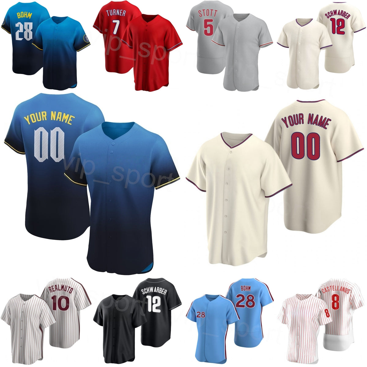 Baseball 28 Alec Bohm Jerseys Mans Youth Woman 8 Nick Castellanos 12 Kyle Schwarber 5 Bryson Stott 10 J.T. Realmuto 7 Trea Turner 33 Sosa 2025 2026