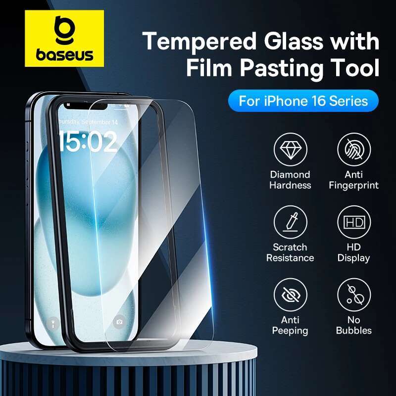 Baseus Tempered Glass 16 Plus Screen Protector for iPhone 15 14 13 12 11 Pro Max Clear Edge Anti-Peeping Film