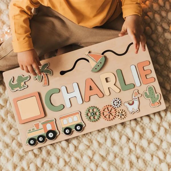 3D Puzzles Custom First Name Puzzle Personalized Gift Wooden Baby Game Board Jigsaw Educational Shape Matching Developmental Toy 231219