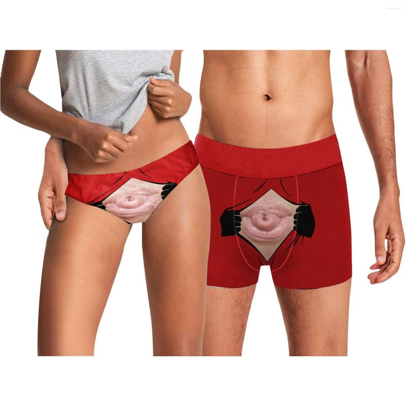 Underpants Couple Panties Set Cotton Underwear Men Boxer Shorts Women&#039;s Printed Lovers Cozy Lingerie Panty