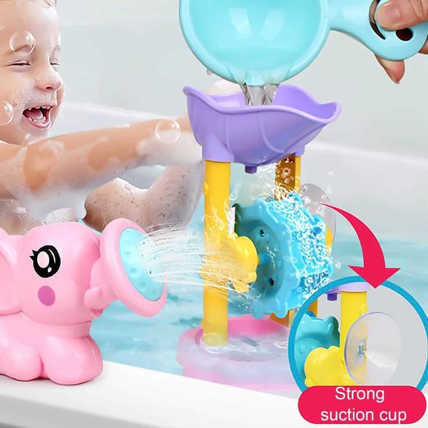 Waterwheel Bath Toys Set for Kids Bathroom Game Random Color Interactive Piglet Elephant Shower Watering Can Water Toys C250211