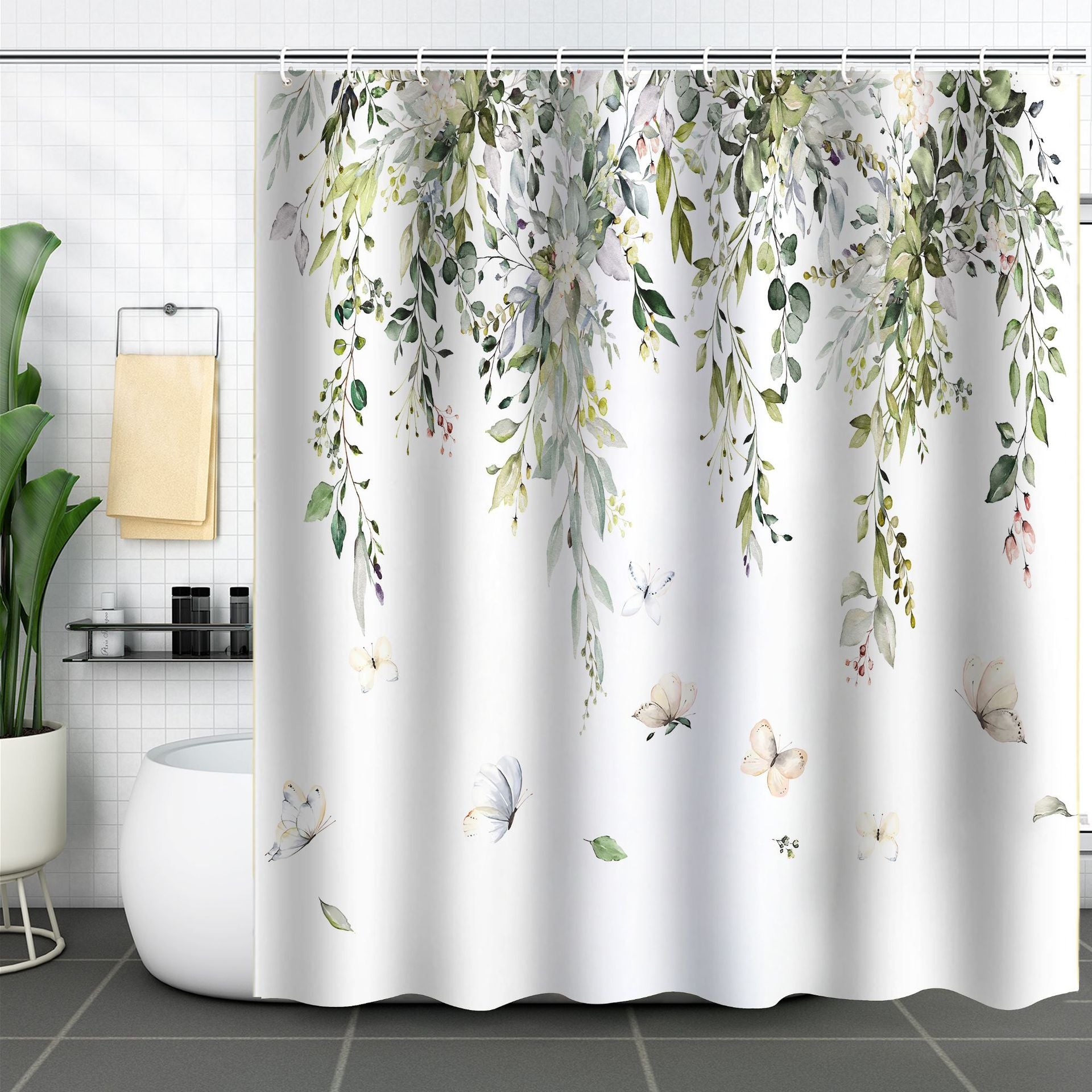 YL-37185 digital shower curtain cross-border plant flower waterproof polyester bathroom four-piece set dry and wet separation moisture-proof