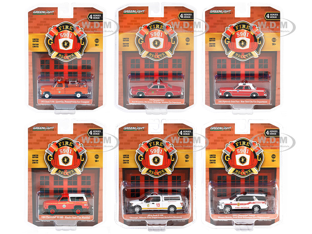 "Fire &amp; Rescue" Set of 6 pieces Series 4 164 Diecast Model Car by Greenlight
