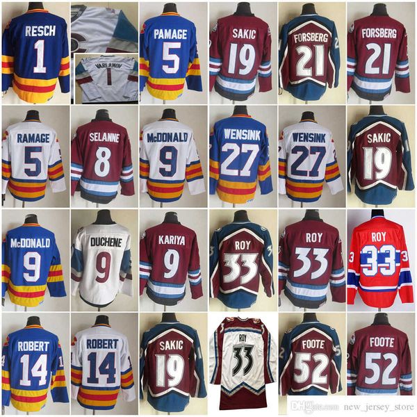 1972-1999 Movie Retro CCM Hockey Jersey Embroidery 33 Patrick Roy 52 Adam Foote 9 Lanny McDonald 8 Teemu Selanne 14 Rene Robert 19 Joe Sakic