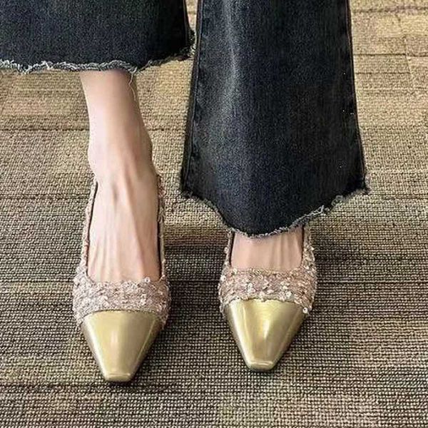 Verão novo estilo de fada de fada Designer de decoração de lantejoulas Wen Sandals 2024 Fashion Dress Party Wen Heelled Shoes 35-42C241219