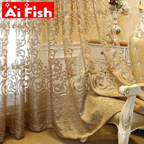 Curtain European coffee with gold thread jacquard hollow gauze curtains suitable for living rooms s Elgin fabrics curtains ZH431WXW4 240828