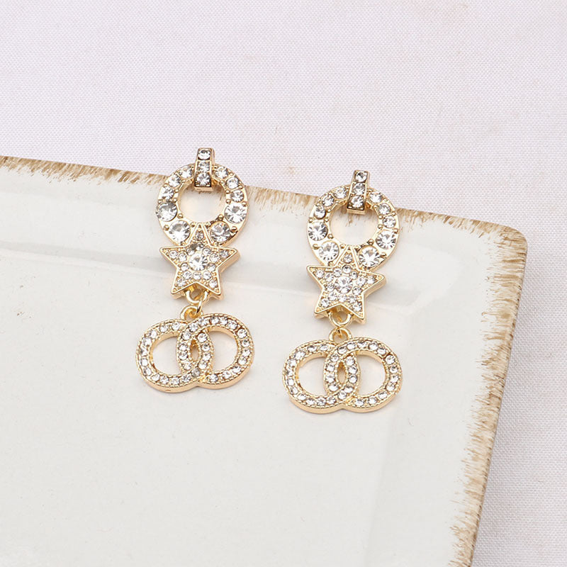 Luxury Women 18K Gold Plated Designer Ear Stud Earrings Brand Designers Geometry Crystal Rhinestone Earring Wedding Party Jewellery Brang Gift With