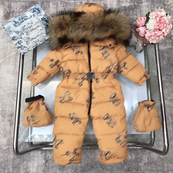 Luxury goose down bodysuit for kids Raccoon fur collar baby jumpsuits Size 75-110CM Comfortable feel crawling suit