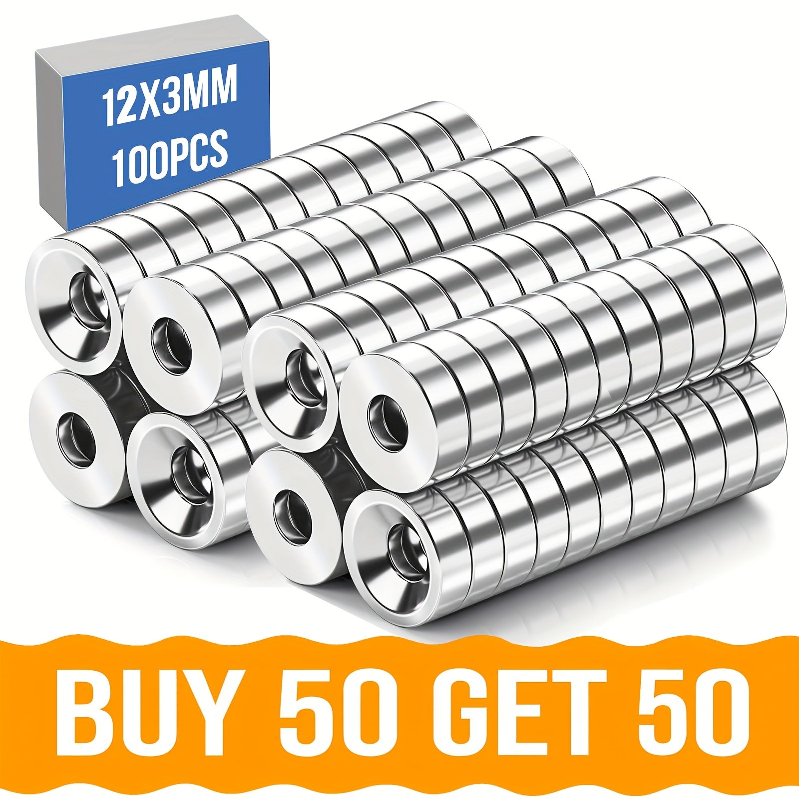 TEMU 50pcs Neodymium Magnet 12x3 Hole 4.2 Round N25 Small Imanes Permanent Magnetic Disc For Kitchen Storage, Holiday Decor, Refrigerator Decor,