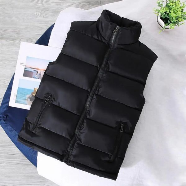 White Vest Jacket Men Solid Color Thickened Stand Collar Zipper Slim Fit Sleeveless Autumn Winter 240109