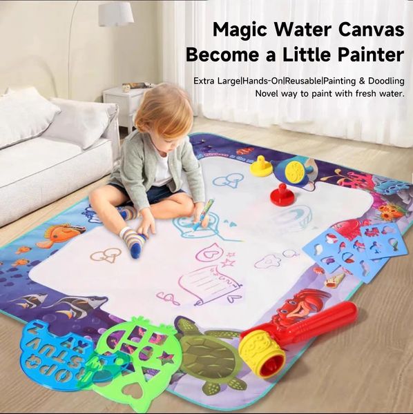 Magic Water Drawing Mat Coloring Doodle Mat Water Absorbing Painting Pad Reusable Magic Pens Painting Board Educational Toys 241226