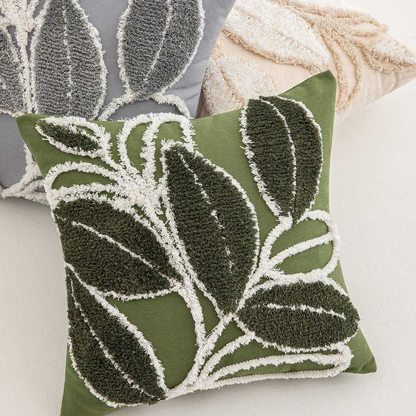 ushions Ins Wind Leaf Plush Pillowcase Modern Minimalist Living Room Sofa Cushion Waist Pillow Plant Cartoon Pattern Pillowcase S248152