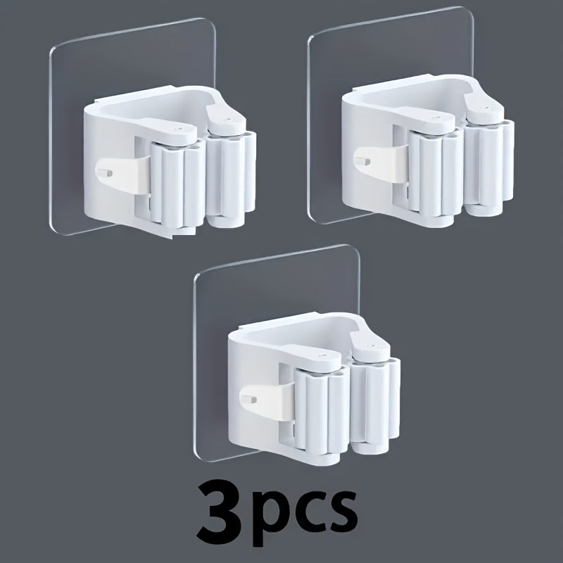 TEMU Easy-install Wall-mounted Mop & Broom Holder - Strong Adhesive, No-drill Storage Rack For , Utility Hooks