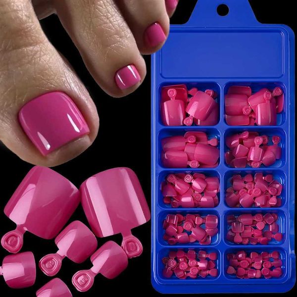 100Pcs Fake Toenail Natural Press On Toe Foot Rose Red Full Cover Square Nails Art Tips Artificial Acrylic Glossy False Toe TipsXJ241128