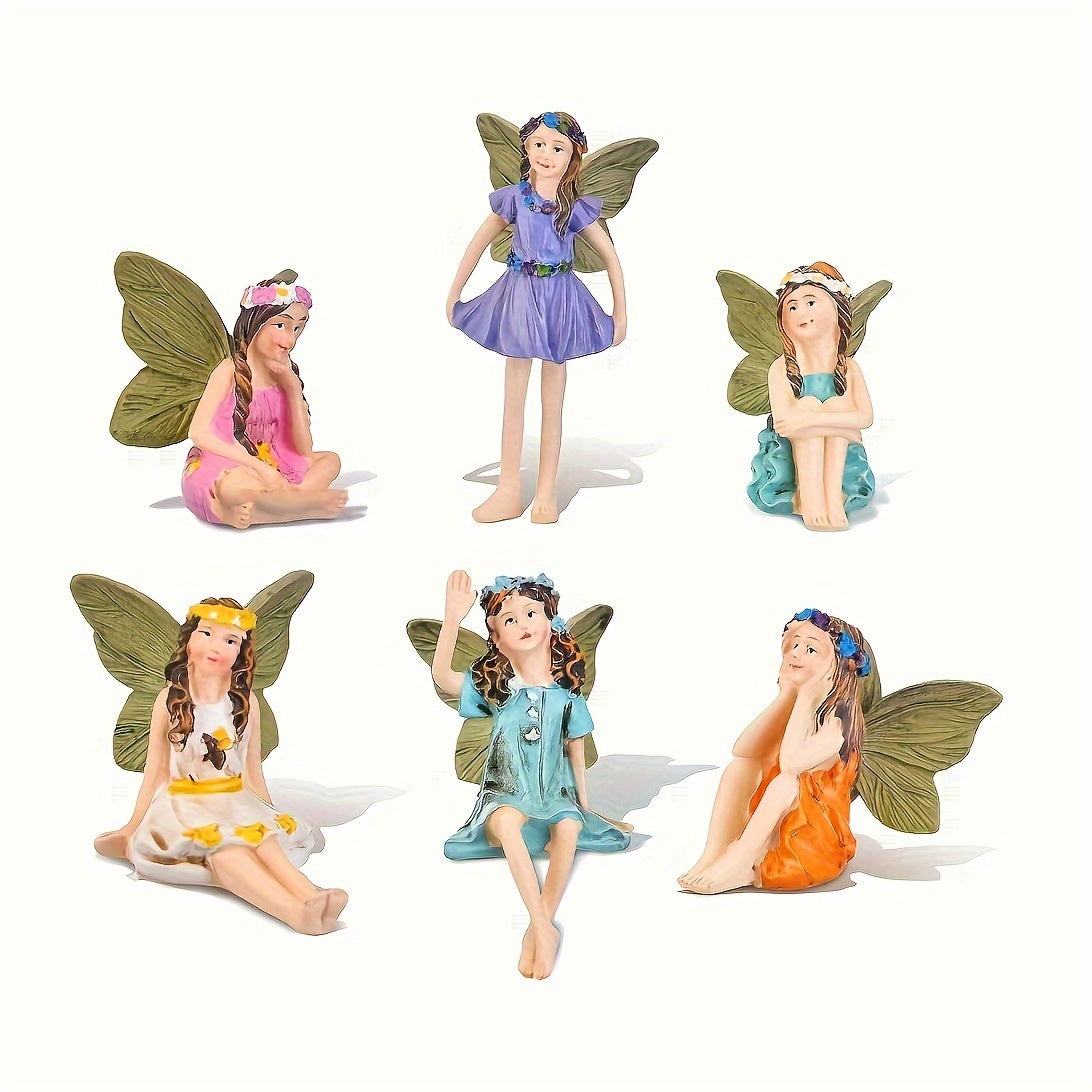 TEMU 6pcs Miniature Fairies Accessories Mini Figurines With Stick Little Girl Sculpture Yard Ornaments Potted Plants Resin Decor For Outdoor Garden