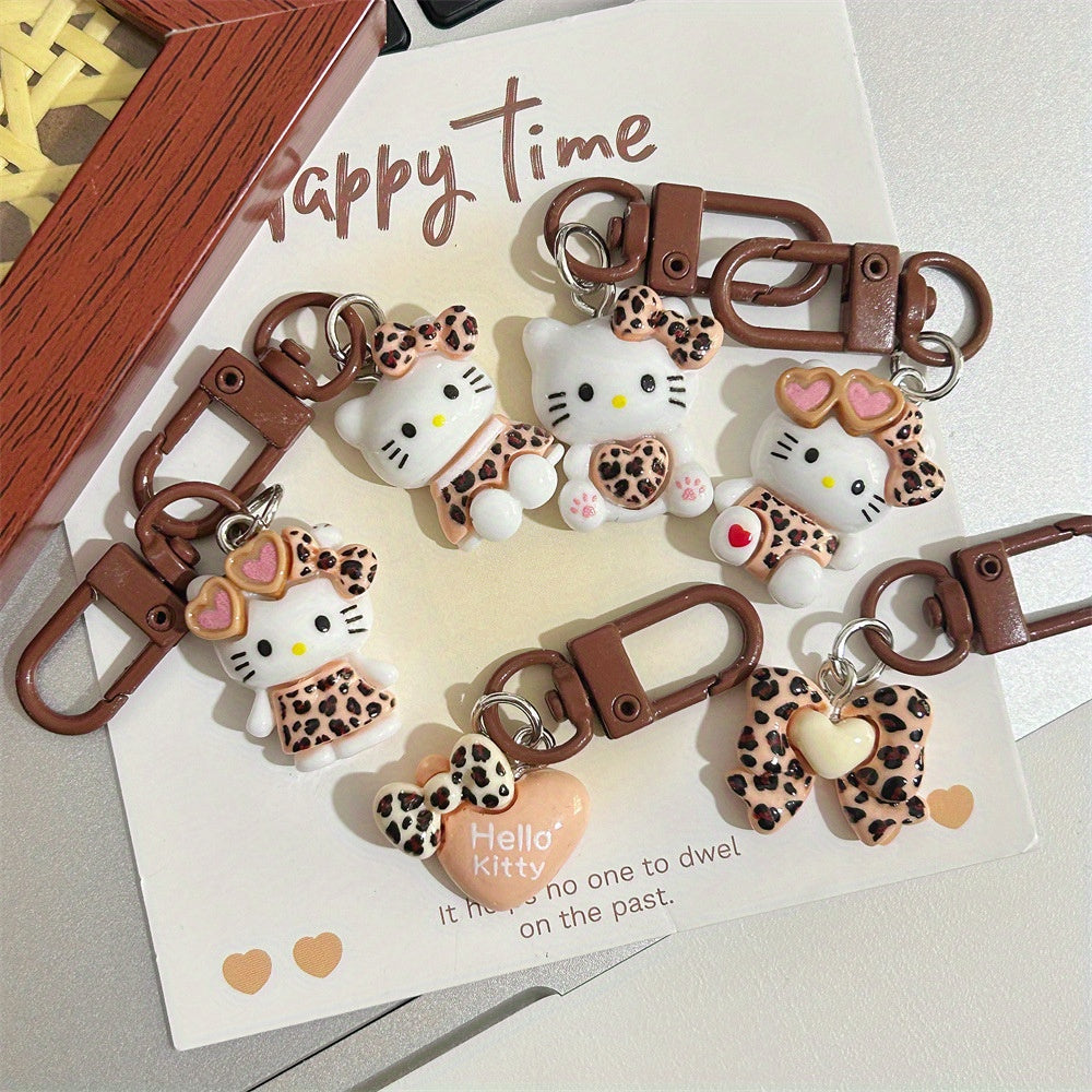 TEMU Officially Jewelry 6pcs Leopard Print Cartoon Kt Cat Keychain, Coffee Bag Pendant, Sweet Cool Pendant Cute, Suitable As A Gift