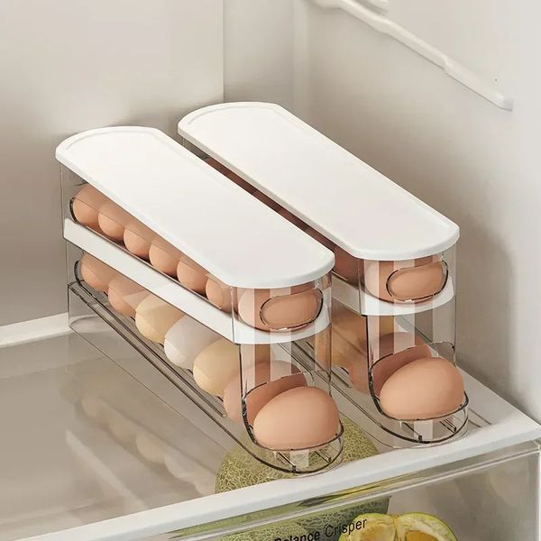 Bilayer Fridge Egg Storage Box Automatic Rolling Eggs Holder Rack Ladder Style Refrigerator Dispenser Organizer 241127