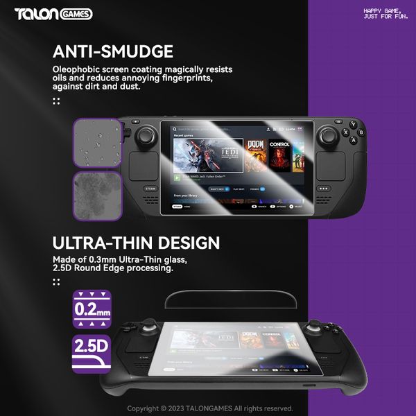 TALONGAMES 2Pcs 0.2mm Anti-Scratch Screen Protector Guard Film for Valve Steam Deck - OLED Game Console 9H Tempered Glass Film