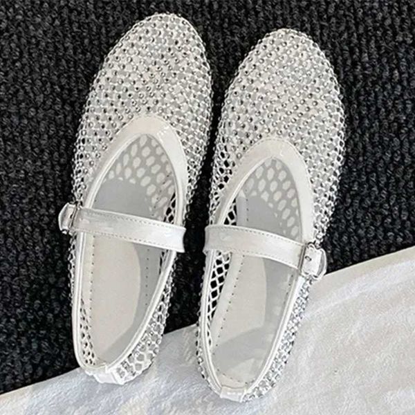 Sapatos casuais de verão malha hollow shoes planos women feminino shinestone decorado mary jane sapatos para mulheres sandálias de praia res
