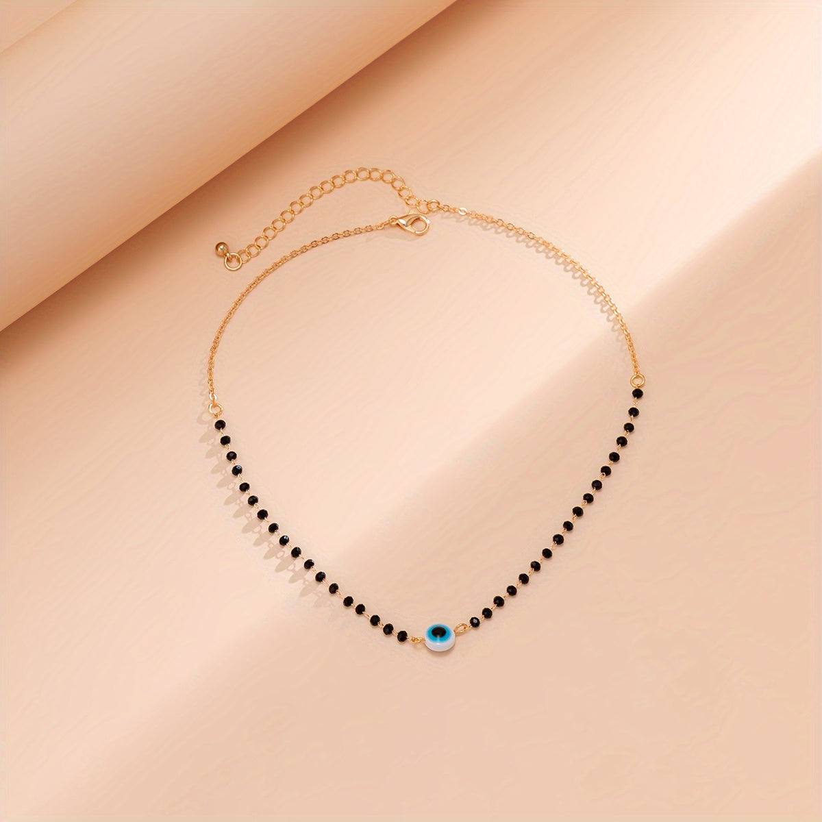 TEMU Stylish Black Beaded Evil Eye Necklace And Choker, A Chic Yet Accessory Perfect For Casual Wear And All , Ideal As A Graduation Gift