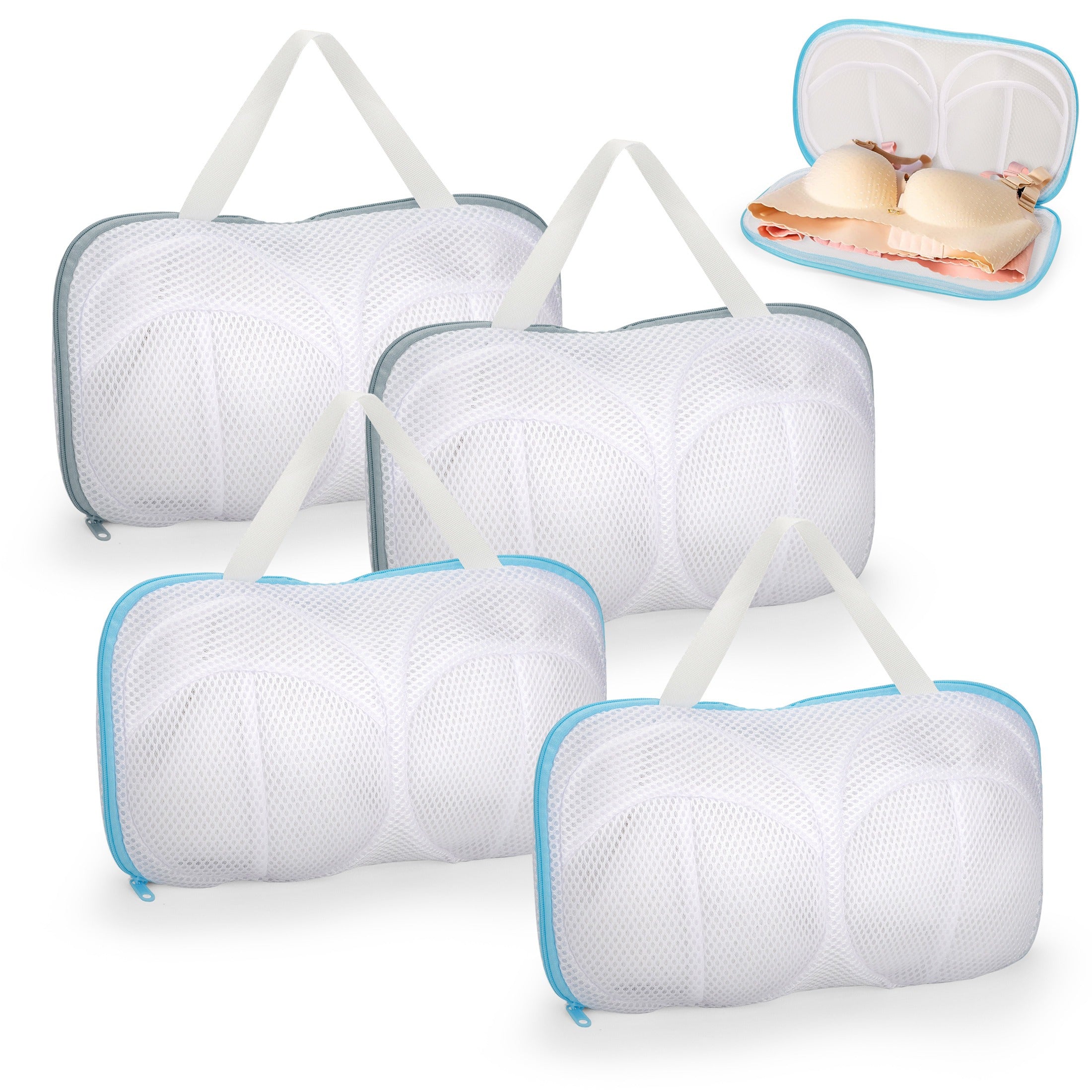 TEMU 4pcs Mesh Washing Bags With Handle And Zipper, Breathable Lingerie Laundry Bag For Women's Bras, And Underwear