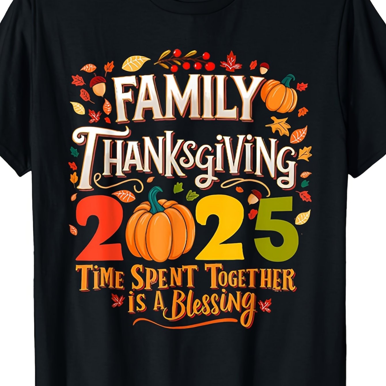 TEMU Family Thanksgiving 2025 T-shirt - 'time Is A ' Graphic Tee With Vibrant Pumpkin & - Casual Crew Neck, Super Soft Cotton，breathable Short Sleeve