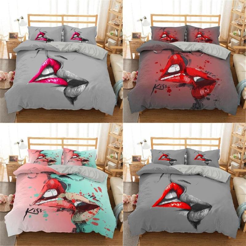 Bedding Sets HD Digital Lip Print Soft Duvet Cover Pillowcase 2-3pcs Single Twin Queen King US-AU-EU Size For Adult And Kids