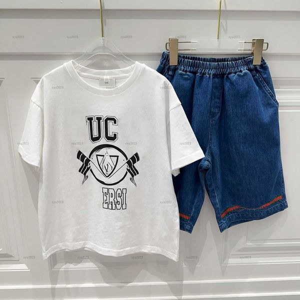 Fashion baby T-shirt set Summer High quality boys two-piece child tracksuits kids designer clothes logo printing Short sleeved and Denim sho