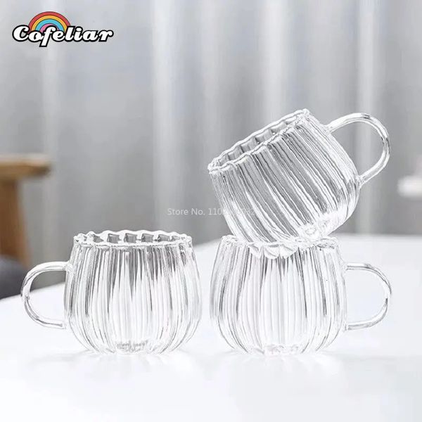 124PCS Heat-Resistant with Handle Stripes Glass Mug Breakfast Milk Cup Cute Office Home Coffee Mugs Pumpkin Pattern Drinkware 240806