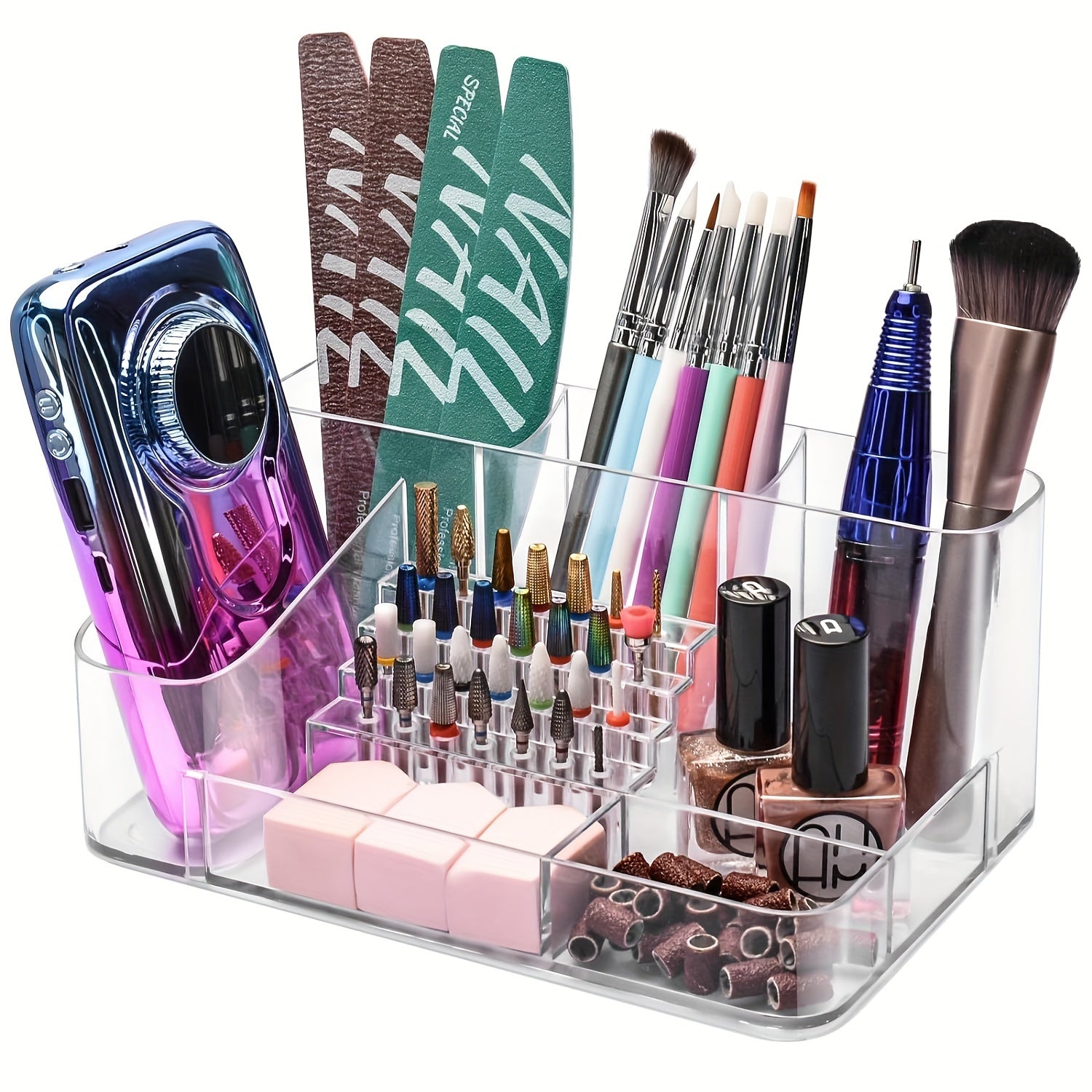 TEMU 28-slot Nail Drill Bit Holder - Transparent Plastic Organizer For Manicure Tools, Skincare & Gadgets Storage, Storage Bins For