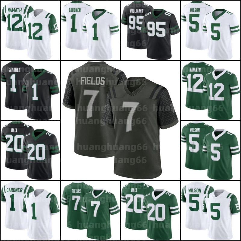 7 Justin Fields Garrett Wilson Football Jerseys Ahmad Sauce Gardner Quinnen Williams Breece Hall Joe Namath Jamien Sherwood Travis Braelon Allen Joe