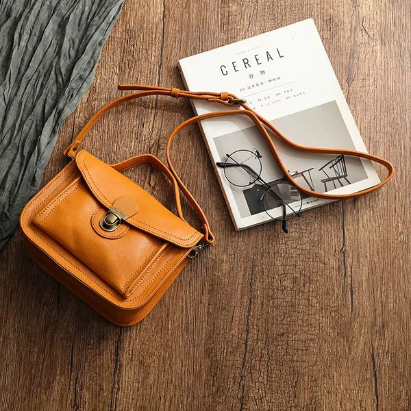 Style Full Grain Leather Messenger bag For Woman Lady Handbags Outdoor Shoulder Bag Anti Theft Female Totes Soft Cowskin