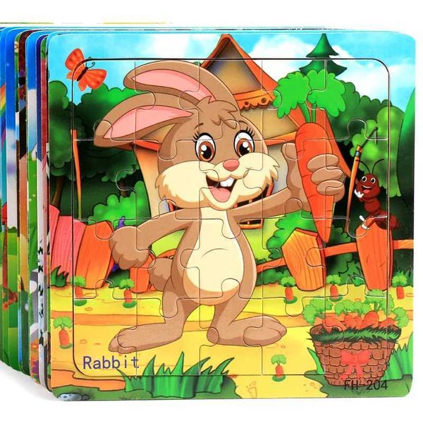 New 20 Piece Wooden 3d Puzzle Cartoon Animal Vehicle Jigsaw Puzzle Montessori Educational Toys For Kids Baby 1 2 3 Years Y240812