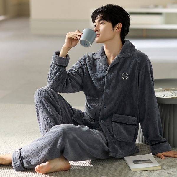 2024S Designer Sleepwear Coral Thickened and Velvet Warm Men Autumn-Winter Flannel Large Size Winter Home Clothes