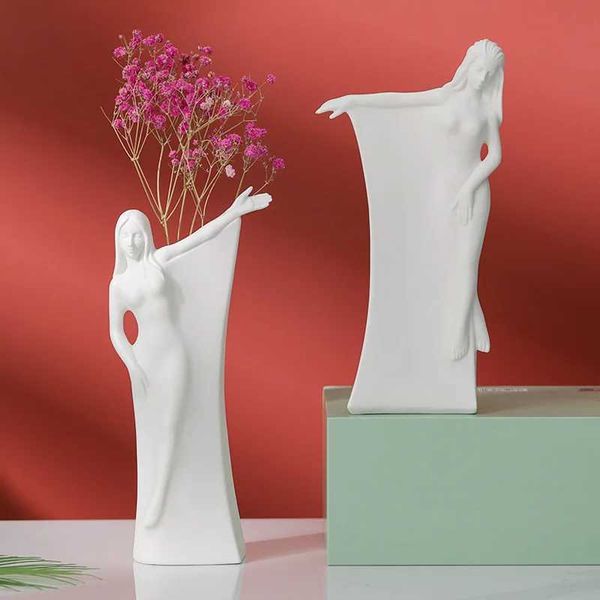 Vases Creative Body Art Statue Ceramic Hydroponic Vase Flower Arrangement Home Decor Desktop Ornaments Garden Decoration J0520