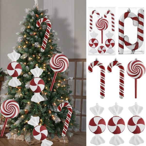 Christmas Decorations Large PVC Candy Christmas Pendant Xmas Tree Hanging Cane Red And White Painted Decorations for Home Christmas Party Su